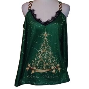 - Pickaboo Green Christmas Tree Women's Top With Pickaboo Sleeves Size Large